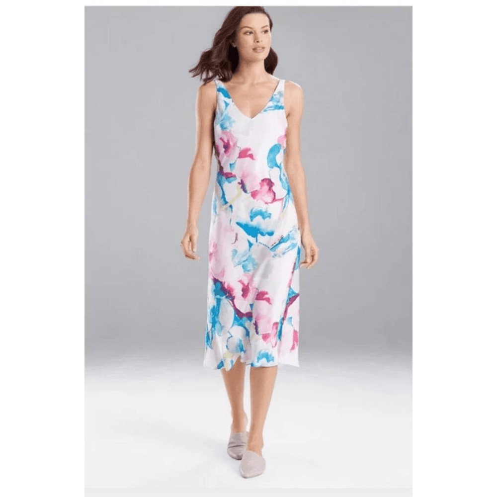 Natori Pink and Blue Floral Print Slip Dress Small (7087)